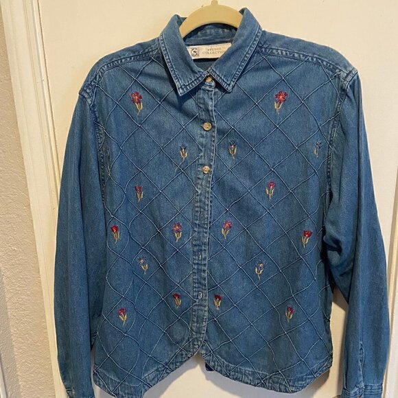 Studio Collection Cotton Denim Embroidered Button Down Shakket… - Picture 2 of 6